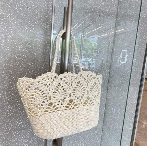 Handmade Cotton Woven Shoulder Bag with Hollow Flower Design