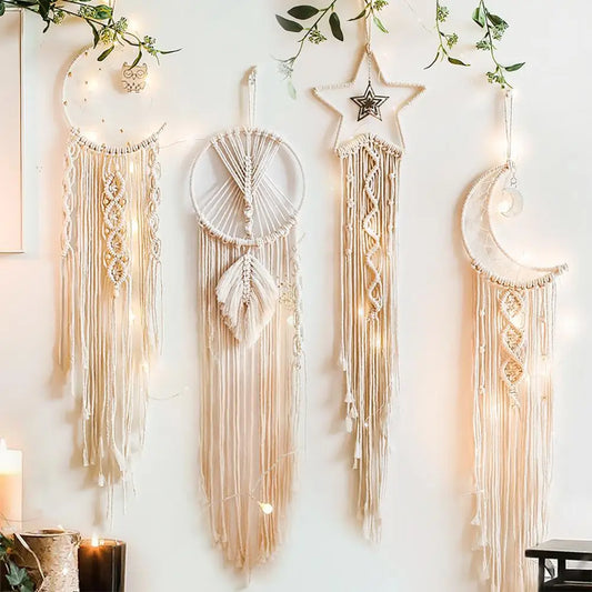Macrame Dream Catcher - Moon Boho Wall Hanging for Nursery