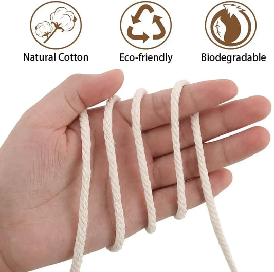 Macrame Cord Natural Cotton - 1-10mm Twisted String for DIY Crafts
