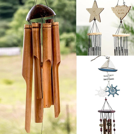 Bamboo Coconut Shell Wind Chime - 5 Tube Garden Decor