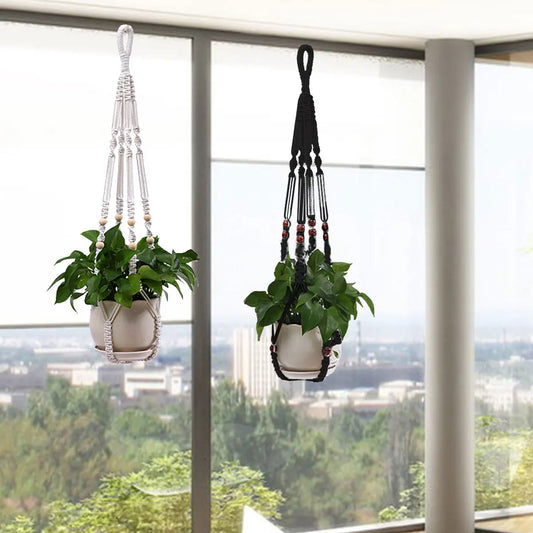 Macrame Plant Hanger - Boho Hanging Basket for Indoor Outdoor
