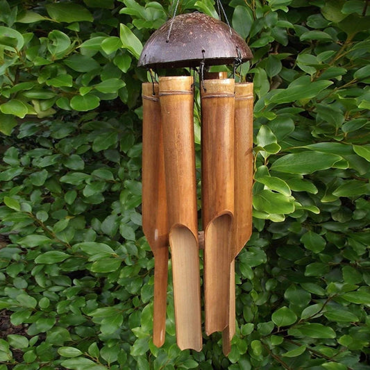 Bamboo Coconut Shell Wind Chime - 5 Tube Garden Decor